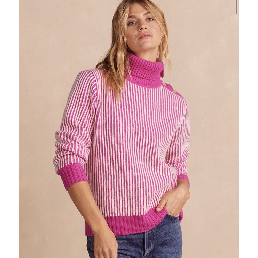 Summersalt The Luxe Cashmere Blend Two Tone Sweater Size L Pink Ribbed Button